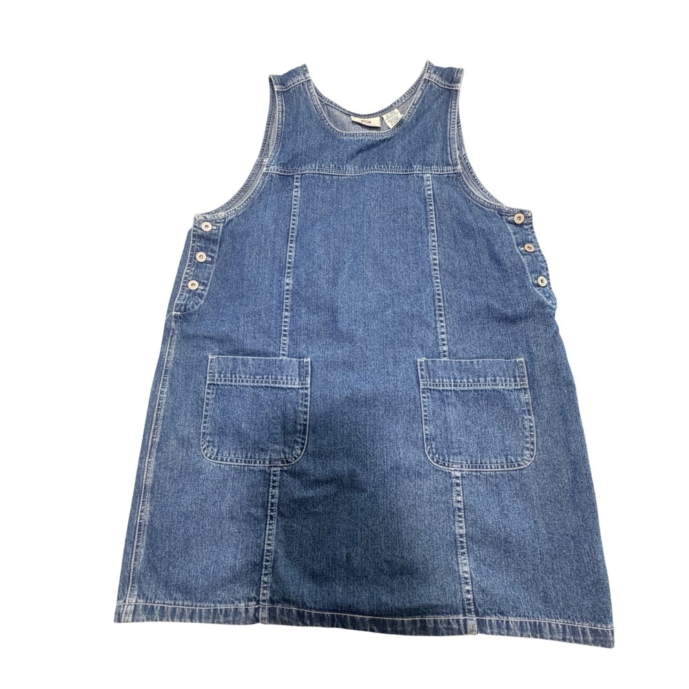 VTG Faded Glory Denim Pinafore Dress Womens XL Blue Jean 90s Y2K Cottage Retro